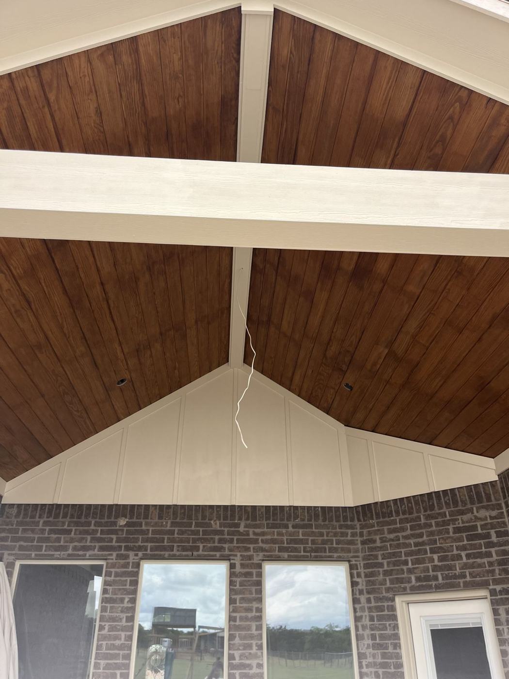 Stained tongue and groove patio cover ceiling
